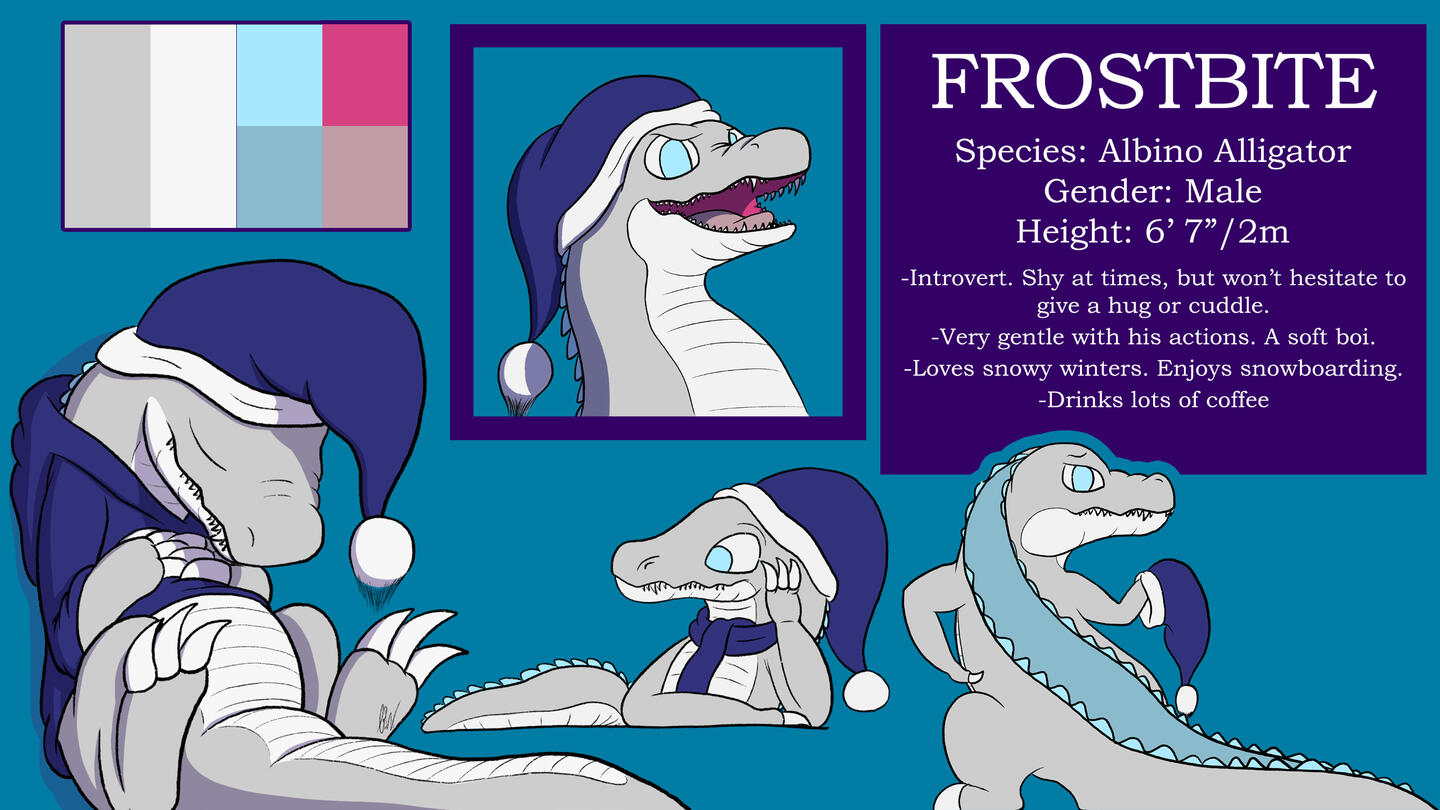 A reference sheet of Frostbite Gator.